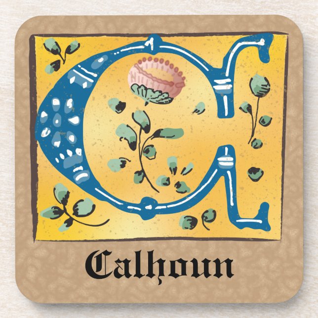 Posavasos Letra medieval floral iluminada Monograma C (Frente)