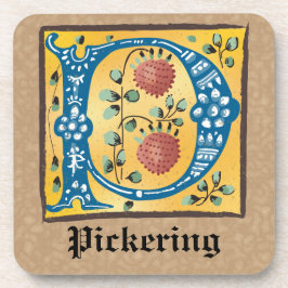 Posavasos Letra medieval floral iluminada monograma P