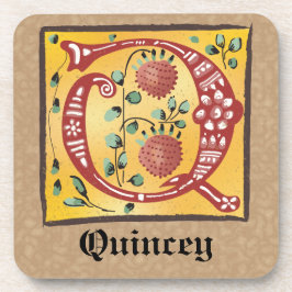 Posavasos Letra medieval floral iluminada monograma Q