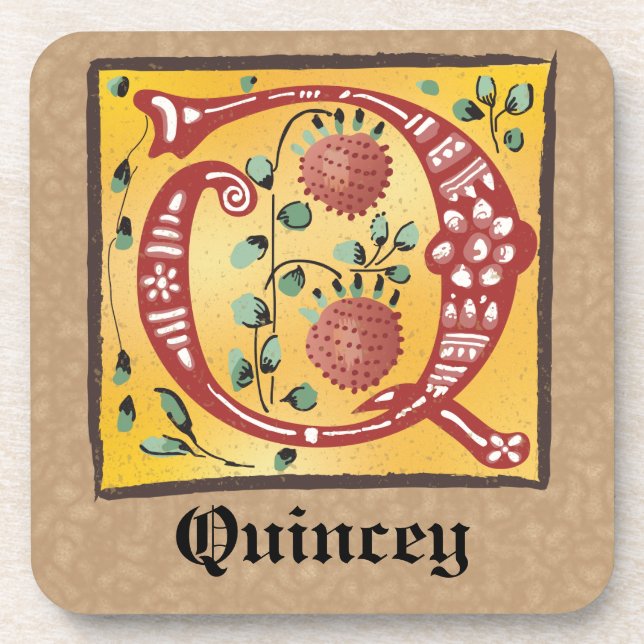 Posavasos Letra medieval floral iluminada monograma Q (Frente)