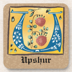 Posavasos Letra medieval floral iluminada Monograma U