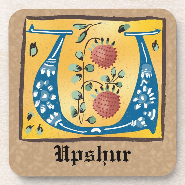 Posavasos Letra medieval floral iluminada Monograma U (Frente)