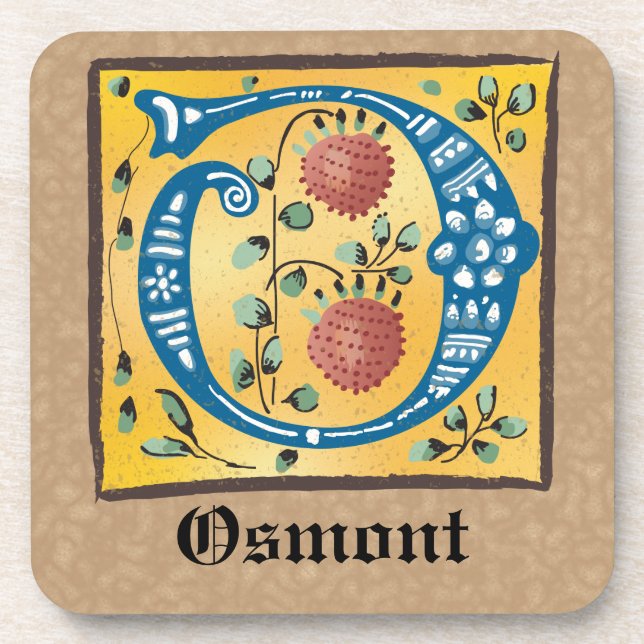 Posavasos Letra medieval floral iluminada o monograma (Frente)