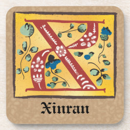 Posavasos Letra medieval floral iluminada x monograma