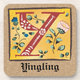 Posavasos Letra medieval floral iluminada y monograma