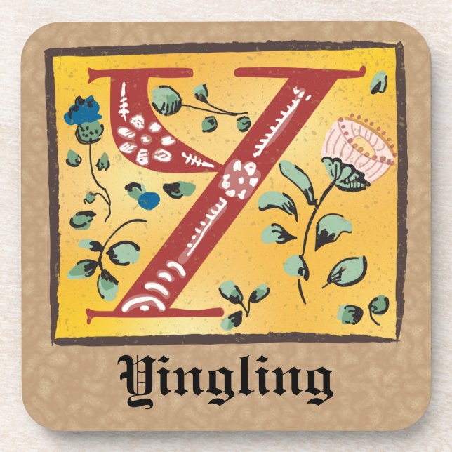 Posavasos Letra medieval floral iluminada y monograma (Frente)