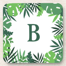 Posavasos Letra monográfica hoja de palma tropical verde jun