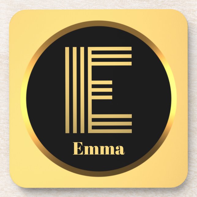 Posavasos Letra oro monogramada personalizada E (Frente)