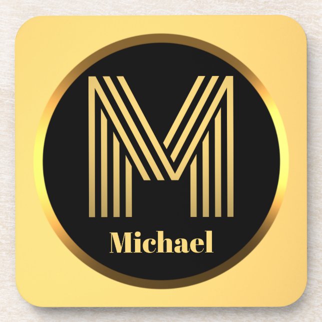 Posavasos Letra oro monogramada personalizada M (Frente)