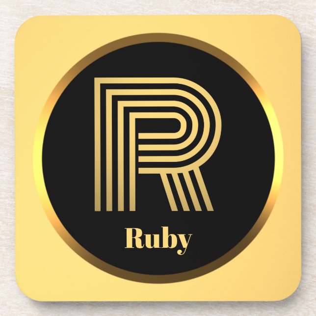 Posavasos Letra oro monogramada personalizada R (Frente)