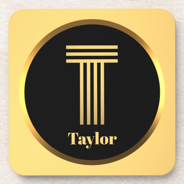 Posavasos Letra oro monogramada personalizada T (Frente)
