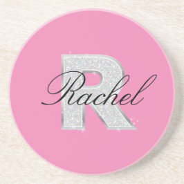 Posavasos Letra rosada plateada con monograma R