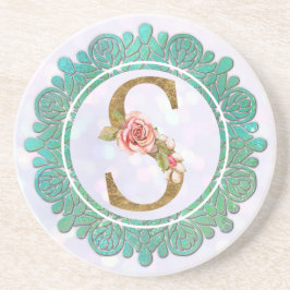 Posavasos Letras Iniciales de Monograma Elegante con Mandala