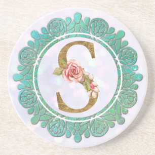 Posavasos Letras Iniciales de Monograma Elegante con Mandala