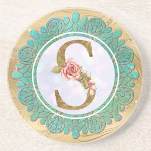Posavasos Letras Iniciales de Monograma Elegante con Mandala