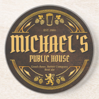 Posavasos Letrero personalizado de pub vintage de madera rús