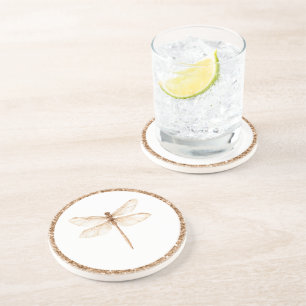 Posavasos Libélula Blanca con Brillo Falso de Oro  