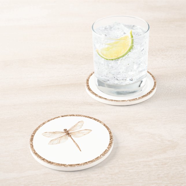 Posavasos Libélula Blanca con Brillo Falso de Oro   (Lado)