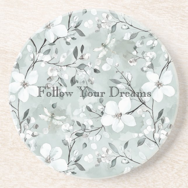 Posavasos Libélulas Florales Blanco Azul (Frente)