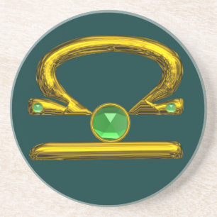 Posavasos LIBRA ZODIAC CUMPLEAÑOS JEWEL Emerald, Gold y Gree