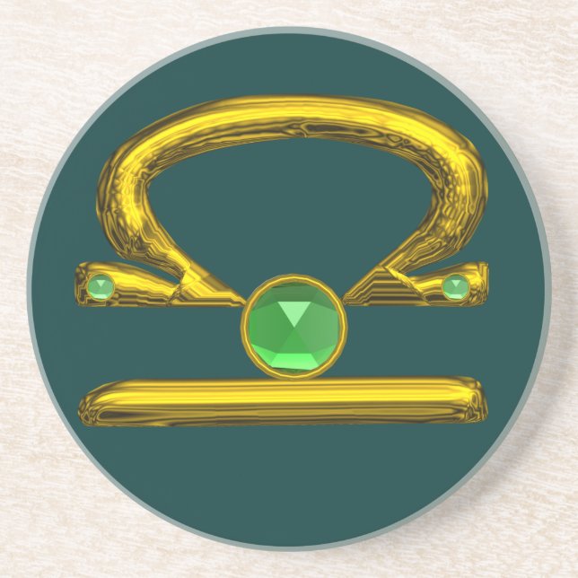 Posavasos LIBRA ZODIAC CUMPLEAÑOS JEWEL Emerald, Gold y Gree (Frente)