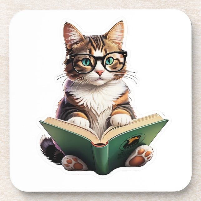 Posavasos Libro de lectura de gatos (Frente)