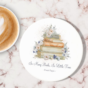 Posavasos Libros Antiguos Flores Beige Azul Cita Personaliza