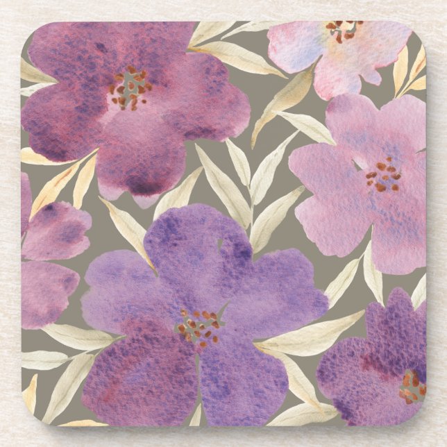 Posavasos Lilas acuarelas en fondo verde (Frente)
