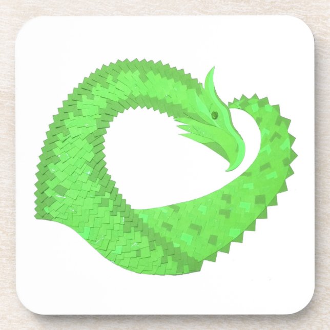 Posavasos Lime dragón de corazón verde sobre blanco (Frente)
