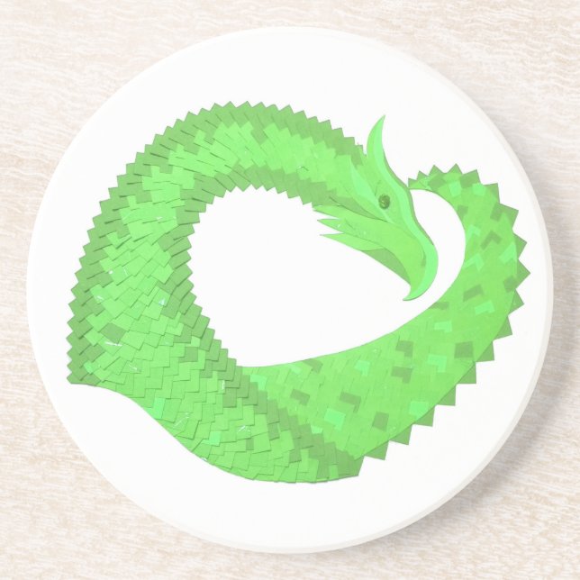 Posavasos Lime dragón de corazón verde sobre blanco (Frente)