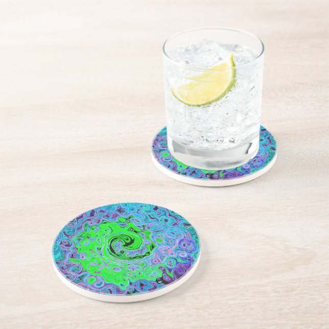 Posavasos Lime Green Groovy Resumen Retro Liquid Swirl (Lado)