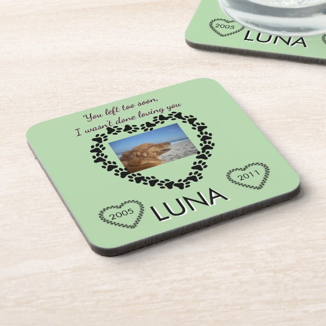 Posavasos Lime Green Pawprint Memory Heart (Lado Izquierdo)