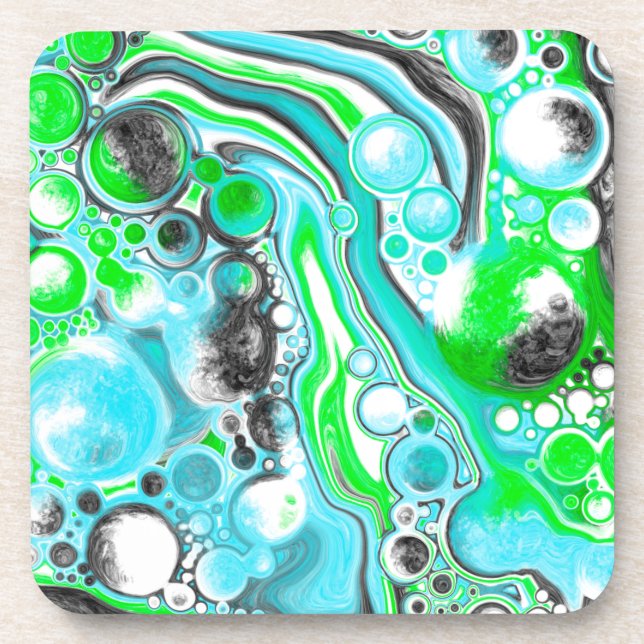 Posavasos Lime Green y Aqua Blue Bubble Resumen del arte (Frente)