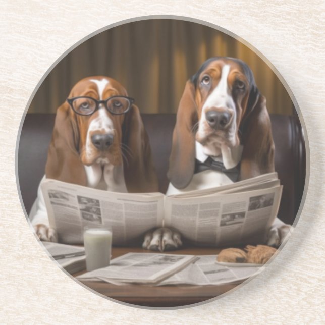 Posavasos Límites en Basset leyendo el periódico (Frente)