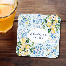 Posavasos Limon de Baldosa Italiana Azul con Acuarela Person