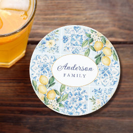 Posavasos Limoncillo de azulejo italiano azul acuarela perso