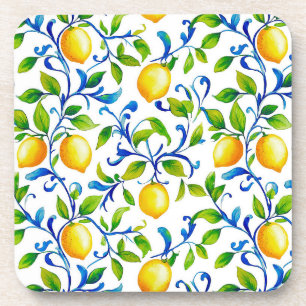 Posavasos Limones de jardín italiano soleado con remolinos a