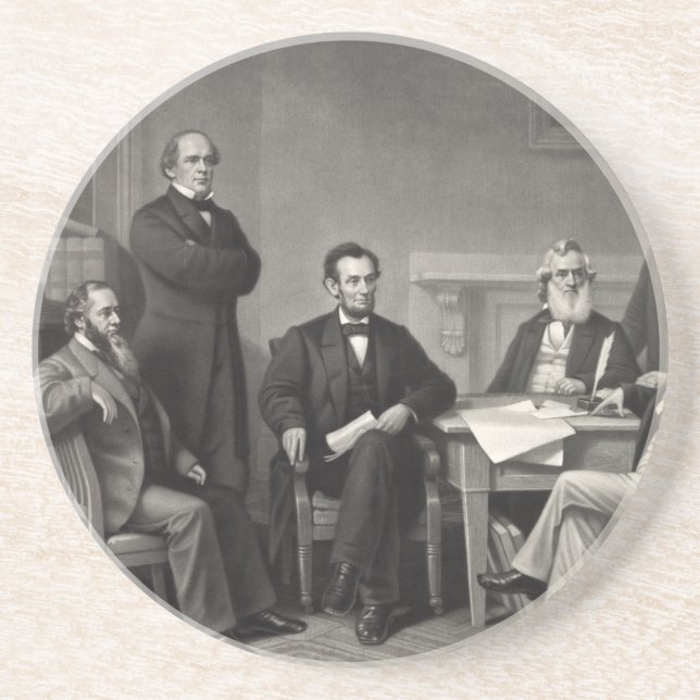 Posavasos Lincoln leyendo la proclamación de la emancipación (Frente)