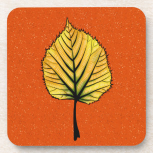 Posavasos Linden Fall Leaf Art En Naranja Amarillo Y Vibrant
