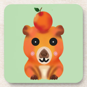 Posavasos Lindo Capybara Difuso con Naranja   Arte Kawaii An