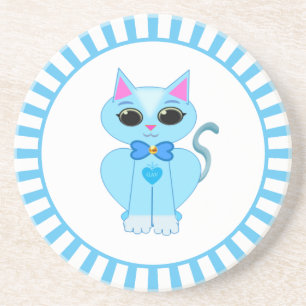 Posavasos Lindo gatito de dibujos animados azul claro y rayo