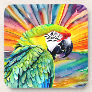 Posavasos Lindo loro verde de estilo acuarela generado por I