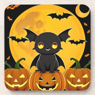 Posavasos Lindo murciélago de dibujos animados y calabazas J