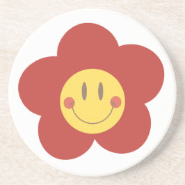 Posavasos Lindo smiley flor estética retro cara feliz diseño