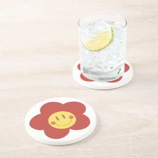Posavasos Lindo smiley flor estética retro cara feliz diseño