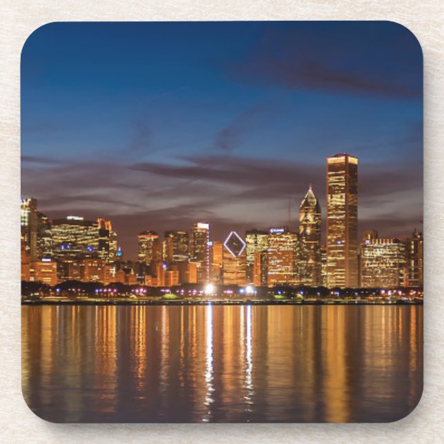 Posavasos Línea Aérea De Chicago De Noche (Frente)