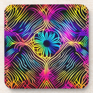 Posavasos Líneas de neón psicodélicas con arte floral
