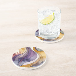Posavasos Líneas fluidas de color púrpura y dorado abstracto