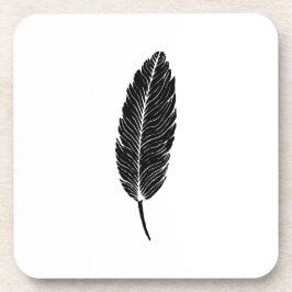 Posavasos Linocut de plumas rusticas en blanco y negro