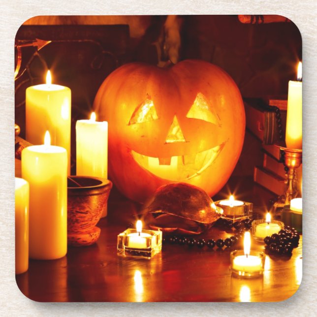 Posavasos Linterna de calabaza de Halloween (Frente)